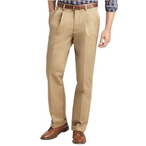 IZOD Mens American Casual Chino Pants 34x29 Beige Classic Double Front Pleat New